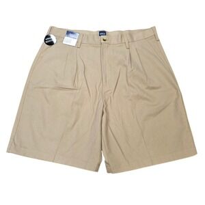 Basic Editions Pleated Chino Shorts Men's Size 38 Khaki Wrinkle Resistant NWT